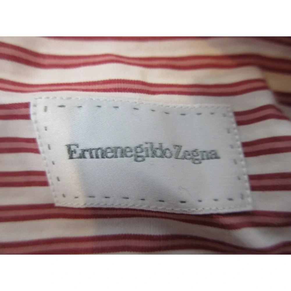 Ermenegildo Zegna Dress Shirt Mens 18 46 Red Stripe Regular Fit Cotton LS